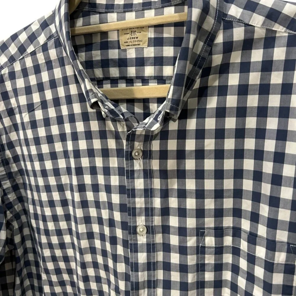 j. crew blue white buffalo check plaid 2 ply cotton mens shirt XL